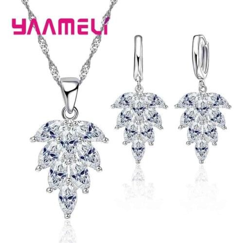 925 Sterling Silver Earring And Necklace Jewelry Set For Women Gift Fashion Pendants Leaf Wedding Bridal Jewellery Sets