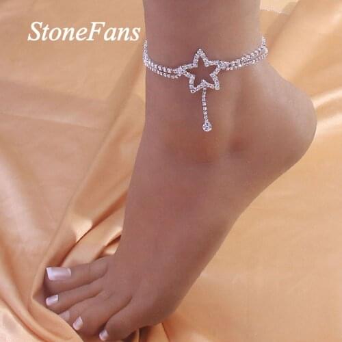 Stonefans Double Layer Star Anklet Bracelet Wholesale Jewelry for Women Hollow Star Pendant Anklet Beach Foot Chain Jewellery