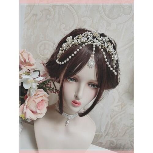 Sweet Lolita Handmade Headwear Pearl Crown Set Hairband Goddess Gorgeous Necklace Headband Fairy Kei Cosplay Hanayome