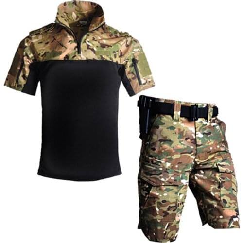 HAN WILD Tactical Suit Army Camouflage Combat Uniform Men Military Airsoft Suit Summer Outdoor Shirt + Pants Multicam Short Set