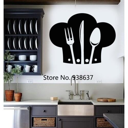 Cutlery Vinyl Wall Decal Chef Hat Restaurant Kitchen Removable Decoration Creative Wall Sticker Home Decor Perfect Quality ZB010