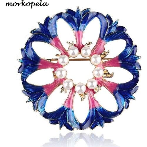 Morkopela Enamel Flower Brooch Vintage Brooches For Women Collar Pin Scarf Pins Rhinestone Scarf Clip Jewelry