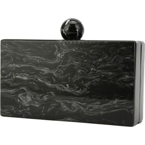 Pearl Black Marble Big Acrylic Clasp Ball Women Brand New PVC Plastic Acrylic Box Clutch Purse Handbag Wallet Beach Evening Bags