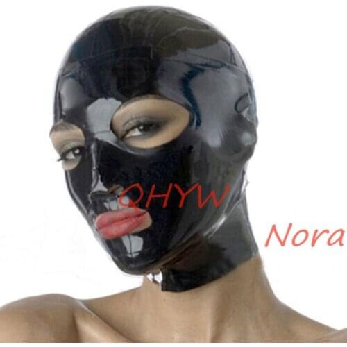 Natural Latex Mask Hood for Women Cosplay Costumes Fetish Cosplay Mask Back Zipper Club Wear