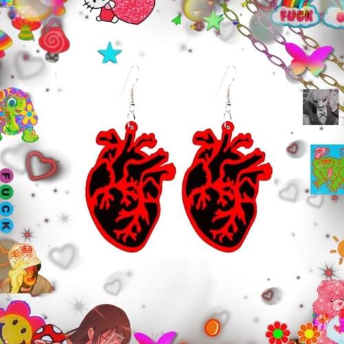 Goth Girl Dark Red Heart Earrings For Women Acrylic Horror Punk Charms Earrings 90s Style Jewelry Aesthetics Friends Gifts Y2k