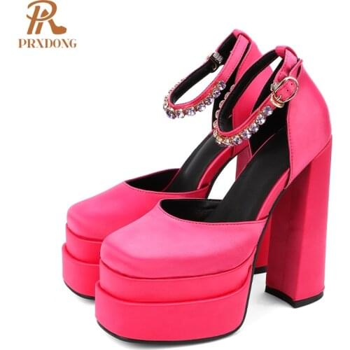 2021 New Brand Women Sandals Summer Shoes Sexy Thick High Heels Platform Black Red Yellow Dress Party Wedding Shoes Woman Pumps