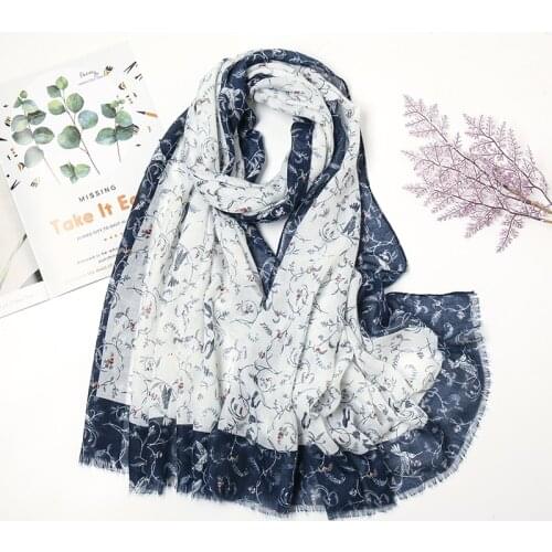 Women Printed Viscose Scarf Female Autumn Floral Cotton Scarves Muslim Hijab Bird Long Shawl Islamic Turban Bandana 180*85cm