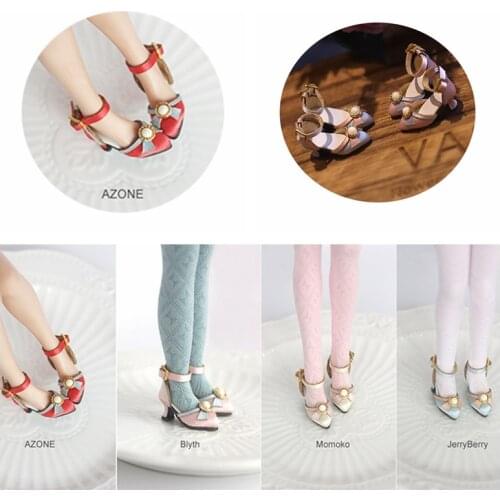 1 Pair Satin Face Mini High-Heeled Blyth Dolls Shoes for Blyth Doll Pullip, Momoko, Jerryberry 1/6 Doll Dress Shoes Accessories