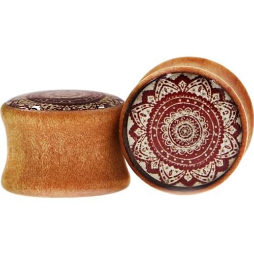 2Pcs Natural Wood Oil Drip Mandala Ear Plugs and Tunnels Piercing Expanders Ear Stretcher Punk Body Jewelry