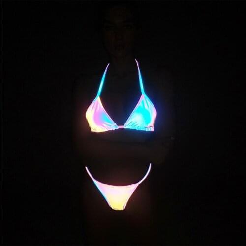 2021 Colorful Fashion Reflective Bikini Sexy Banding Split-Body Monokini Swimwear Beach Swimsuit Bathing Suits Nighttime Glowing