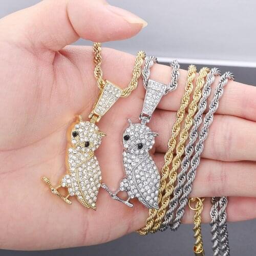 2021 Owl Pendant Necklace Women Men Silver Color/Gold Color Ethiopian Jewelry Wholesale African Map Hiphop Item