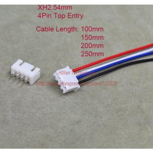 25sets XH2.54 JST 2.54mm Pitch Top Entry 4Pin Connector 100mm To 250mm with 1007 26AWG Electronic Wire Cable 4P Pin Header