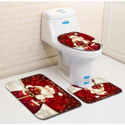 3pcs Toilet Seat Cover Christmas Elk Decorations For Home Anti Slip Flannel Pedestal Rug Bathroom 3D Print Decor Mat 45*75CM