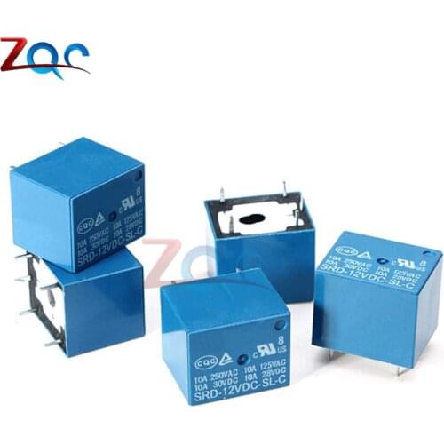 5pcs SRD-12VDC-SL-C 12VDC 10A 250V AC Power Relay PCB Type T73-12V 5 feet 5pin Relays