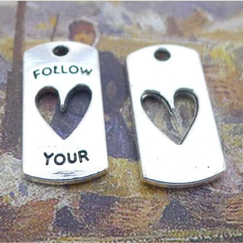 6pcs 20X10mm Follow Your Heart Charms Antique Silver Color Tone Metal Alloy Pendant Accessories DIY Handmade Necklace Jewelry