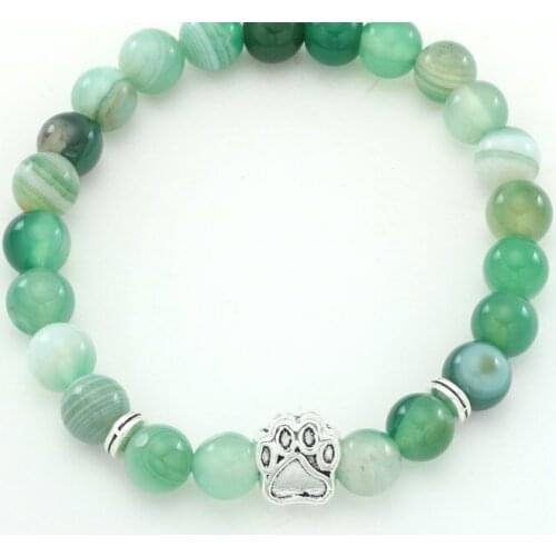 8mm tv32 gold silver Copper cz zircon cubic zirconia elastic adjusted stone dog paw agate Onyx Buddha Prayer Yoga Bracelet