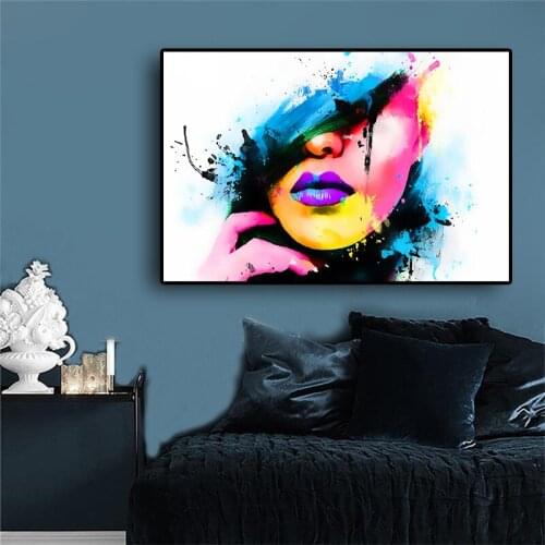 Watercolor Fashion Sexy Girl Face Lips Posters and Prints Scandinavia Nordic Style Canvas Pop Art Wall Picture for Living Room
