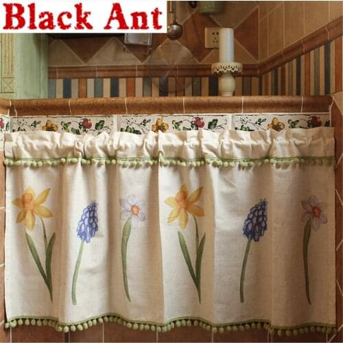 American Pastoral Country Short Curtain For Kitchen Half Sheer Curtain Ball Printed Flower Cabinet Cafe Home Decora DL-JD911#20