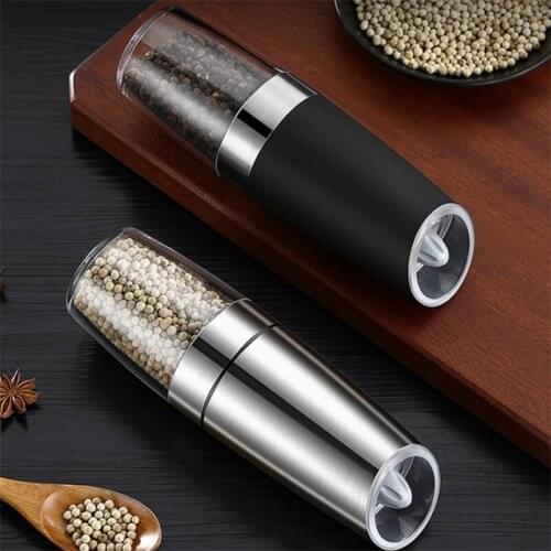 Automatic Salt Pepper Spice Grinder Gravity Induction Electric Grinder Adjustable Stainless Steel Kitchen Tool With Led Light