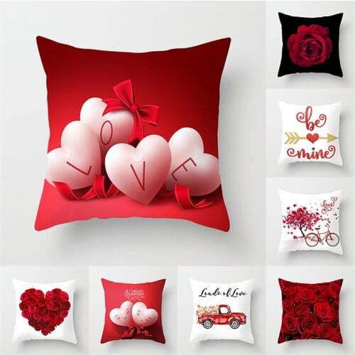 Rose Love Printed Pillow Case Valentines Day Throw Pillow Cover Room Decoration Accessories Peach Skin Sofa Cushion Cover