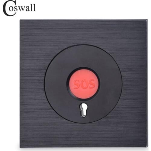 Coswall Luxurious Alarm Button Fire Emergency Call Wall Panel Alarm With Key Knight Black Aluminum Brushed Metal SOS Panel