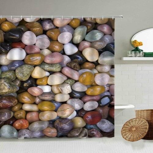 Color Pebbles Stone Pattern Shower Curtain Family Bathroom Bathtub Blackout Waterproof Polyester Cloth Curtains With Hook Set