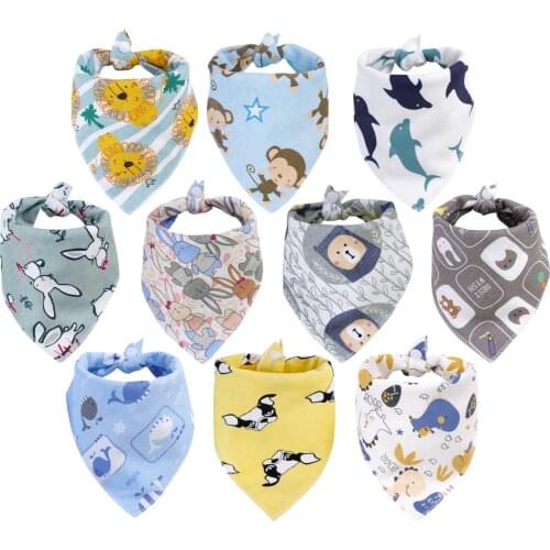 10Pcs Baby Bibs High Quality Triangle Double Layers Cotton Baberos Cartoon Character Animal Print Baby Bandana Bibs Dribble Bibs