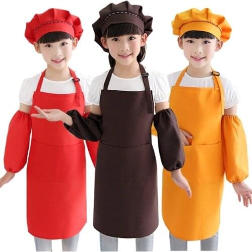 Childrens Apron Oversleeve Hat Headscarf Kindergarten Kitchen Baking Painting Cooking Craft Art Bibs Apron Advertising Aprons