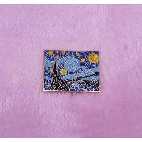 Starry night enamel pin painting art badge artist gift