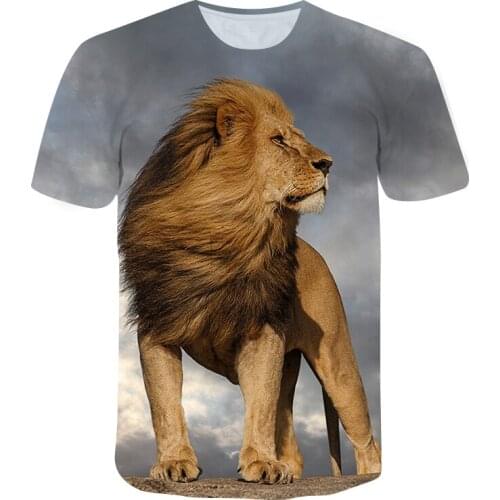 3D Printed Short-Sleeved T-shirt 2021 Summer Mens New Shirt Ferocious Lion Street Fashion