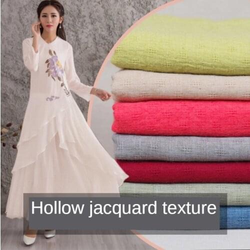 Cotton Linen Clothing Plaid Jacquard Hollow Fabric Dress Sewing Brocade White Pink Green Gray Yellow Blue Solid Color DIY China