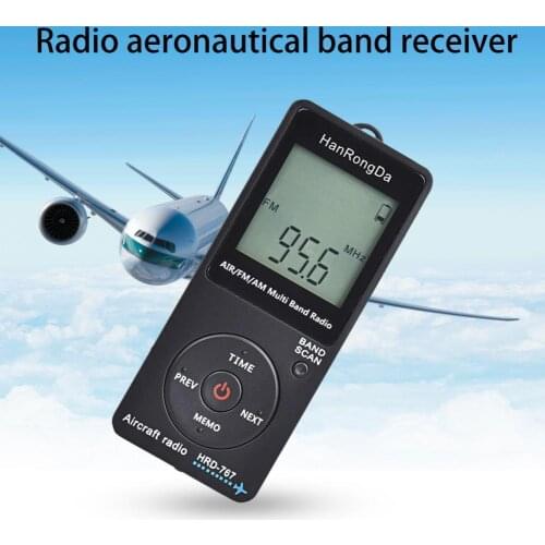 HRD-767 FM/AM/AIR Radio Multi Band Radio Aircraft Band Radio Receiver Blacklit LCD Display Lock Button with Headphones