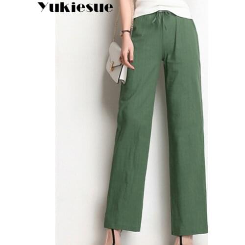 Wide leg pants capris women 2018 summer loose high elastic waist drawstring casual straight long pants female trousers Plus size