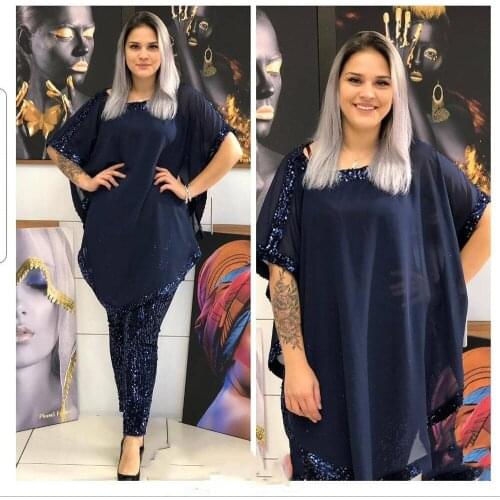 2 Piece Set African Clothing for Women Dashiki Sequins american clothing Top + Pants Clothes Plus Size Africa Clothing