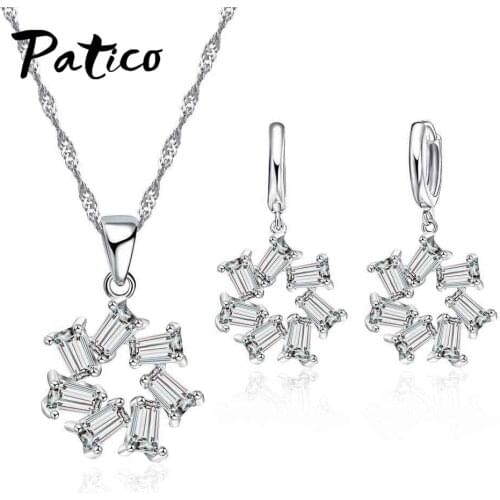 Romantic Sweet New Flower Jewelry Set Engagement Party Necklace Earrings Fashionable Cute Girl In Sterling Silver