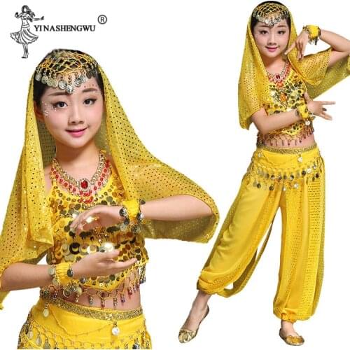 Children Belly Dance Set Newest Kids Indian Belly Dance Costume Oriental Dance Belly Dance Performance Costume Suit 4 Colors