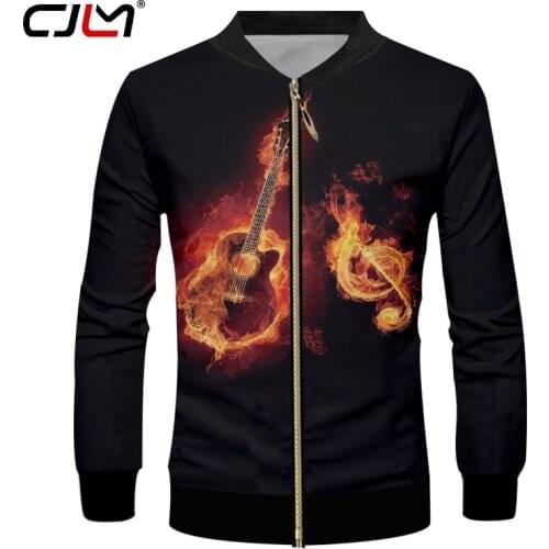 CJLM Man Fashion Large Size Zip Jacket 3D Red Leisure Zipper Tops Full Printed Flame Cello Musical Note Mens Clothing