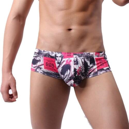Men Mini Boxer Shorts Sexy Bugle Pouch Mini Underwear Printed Boxershorts Underpants Calecon Homme Slip Gay Panties Plus Size