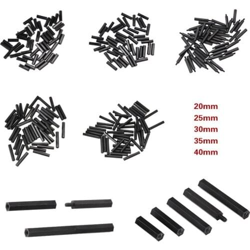 50Pcs M3 Black Hex Nylon Standoff Spacer Column 20/25/30/35/40mm Flat Head Double Pass Nylon Plastic Spacing Screws Kit