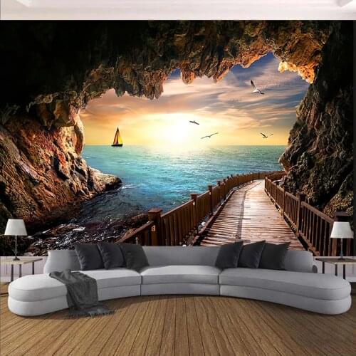Cave Path Ocean Tapestry Landscape Wall Hanging Room Decoration Living Room Bedroom Background Thin Wall Cloth Carpet Ceiling