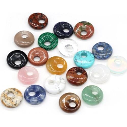 Natural Stone Pendants Ring Crystal Agates Turquoises Amethysts Jades Crystal Stone Charms For Jewelry Making Necklace DIY 18mm