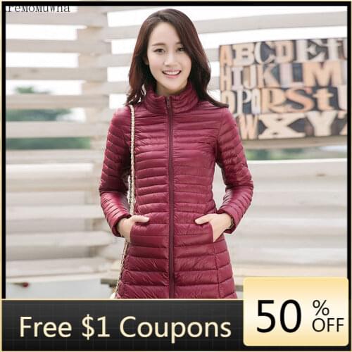 AreMoMuWha 2020 Womens Winter New Korean Slim Stand-up Collar Thin Lightweight Down Jacket Women Mid-length Trendy S-4XL QX340