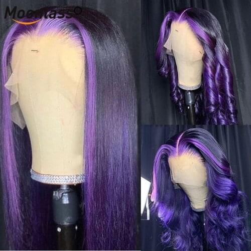 Purple Lace Front Human Hair Wigs Brazilian Body Wave Lace Front Wigs Highlight Wig Human Hair Lace Front Wigs 4x4 Closure Wig