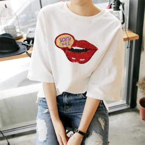 Sequins patch Red lips Applique Fashion embroidery Iron on patches deal with it Stickers for clothes T-shirt/Dress/Jeans/Coat