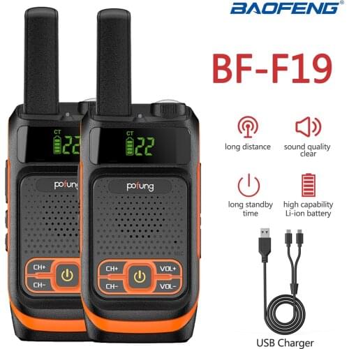 2PCS BAOFENG Pofung FRS F19 Walkie Talkie Long Range License-Free 22 Channels 260 Privacy Codes With Earpiece USB Charging Radio