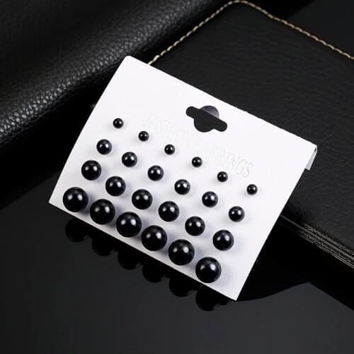 12 Pairs/ Set Imitation Pearl Stud Earrings Set For Women Black White Color Fashion Ear Jewelry Gift For Girlfriend Brincos