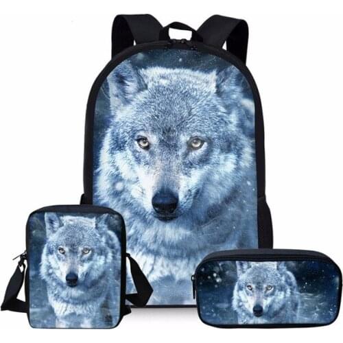 Cartoon Black Wolf Girls&Boys School Bag Set 17inch Backpack for Kids Cute Children African Lady Bookbags Mochila Escolar