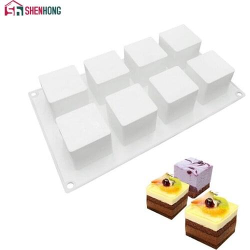 SHENHONG 8 Holes Cube Silicone Cake Decorating Mold For Baking Mould Dessert Mousse Pastry Pan Bakewar bakvormen Tools
