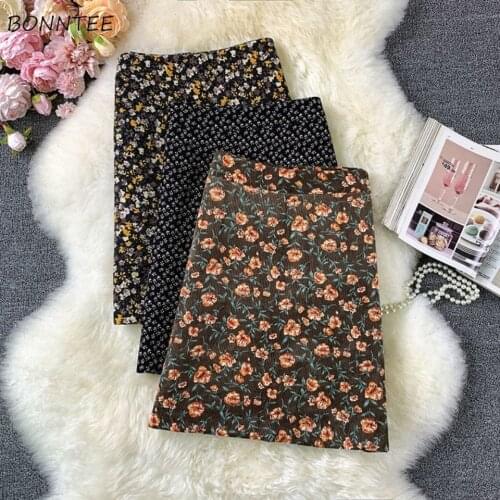 Skirts Women Vintage Printed A-Line Above Knee Mini Empire Korean Fashion Retro Daily All-match College Stylish 3 Colors Classic