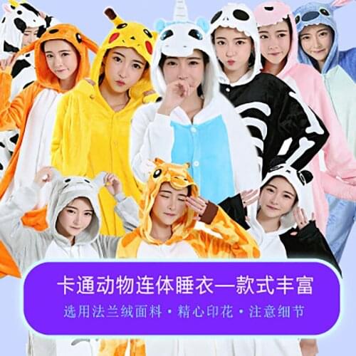 Women Anime Plush Pajamas cartoon Animal Cosplay Pajamas Flannel Sleepwear Winter Adult Jumpsuit Cosplay Costumes Cute Homewear